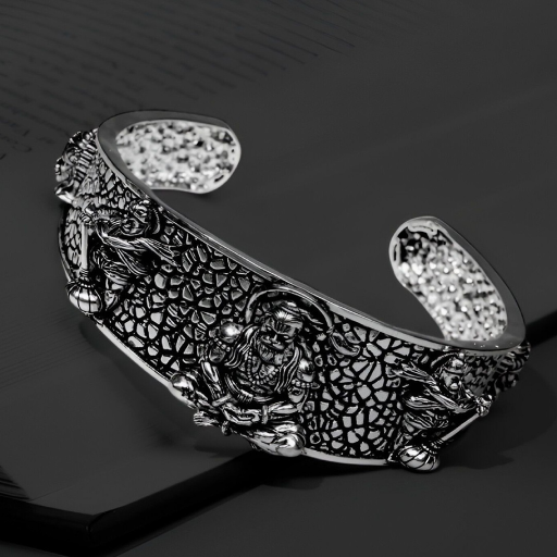 Silver Plated 5 Mukhi Hanuman Ji Half Cuff Bracelet