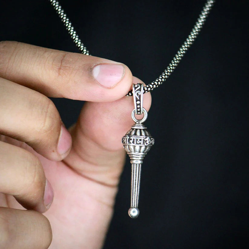 Silver Chain With Gada Pendant / Locket