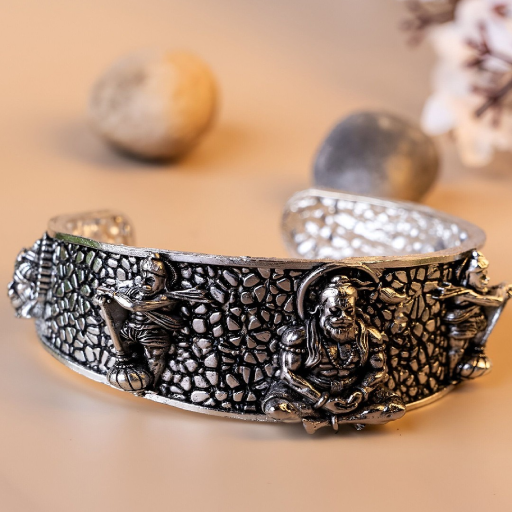 Silver Plated 5 Mukhi Hanuman Ji Half Cuff Bracelet